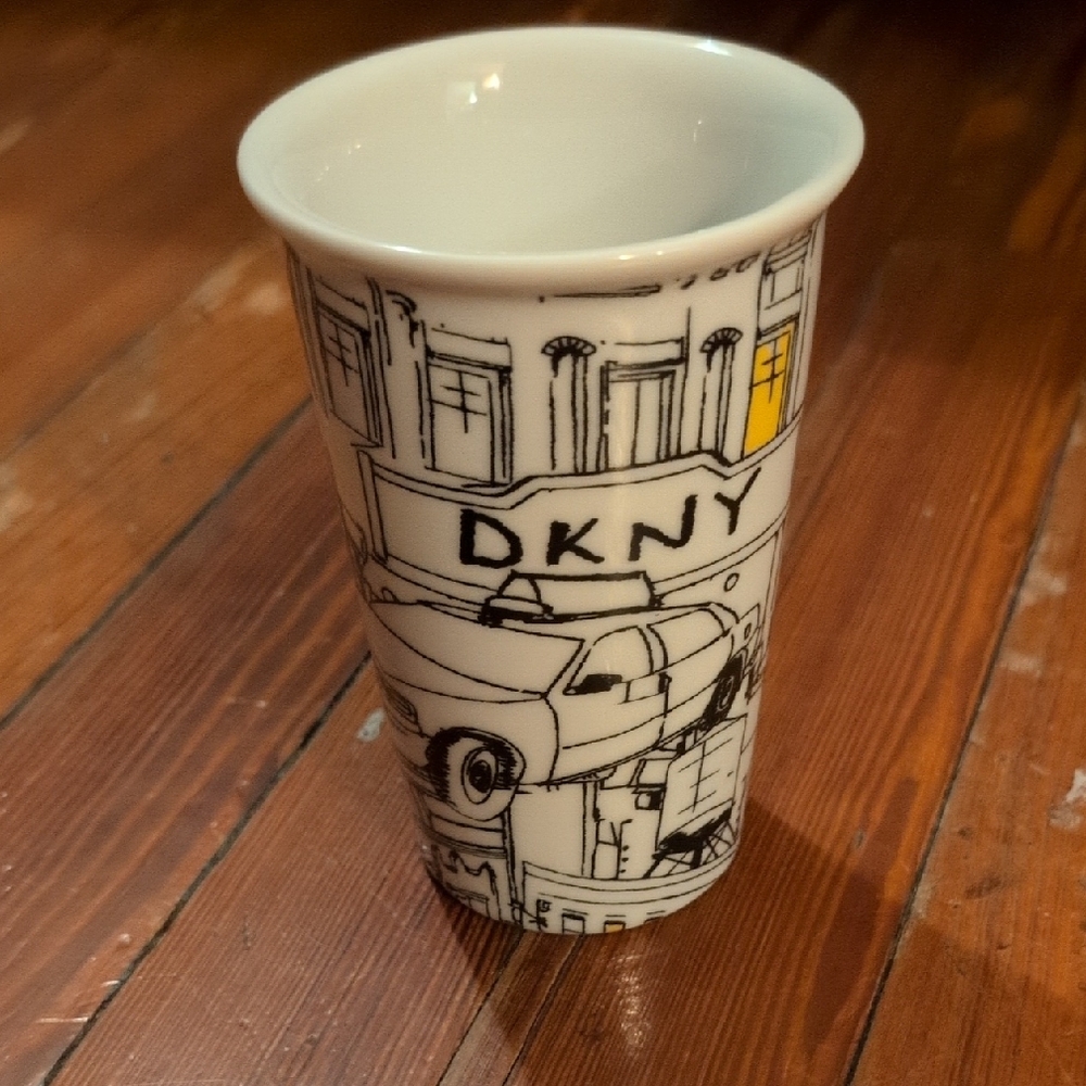 DKNY Lenox City Taxi Porcelain Travel Mug with Yellow Accents